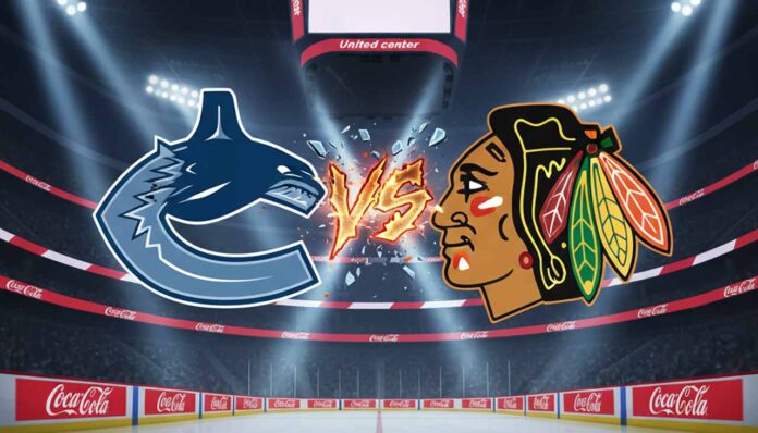 Vancouver Canucks vs Chicago Blackhawks game action at United Center, October 17, 2025