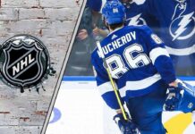 Sidney Crosby and Nathan MacKinnon discussing their favorite NHL players, including Nikita Kucherov, during a candid interview.