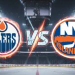 Edmonton Oilers vs. New York Islanders: How to Watch on TV, Game Preview, and Prediction Two flaming hockey team logos, the Edmonton Oilers and New York Islanders, face off against each other with a shattered 'Vs' between them, set against the backdrop of a brightly lit hockey arena with a large scoreboard and 'Coca-Cola' decals on the rink boards.
