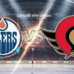 How to Watch Edmonton Oilers at Ottawa Senators on TV – Tuesday, October 21, 2025 A widescreen image showing stylized logos of the Edmonton Oilers and Ottawa Senators colliding over a hockey rink, with "VS" in metallic text and sparks between them. The background is the Canadian Tire Centre, lit by spotlights, with Coca-Cola logos visible on the arena boards.