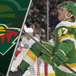 Kirill Kaprizov of the Minnesota Wild celebrates a goal after signing his new contract.