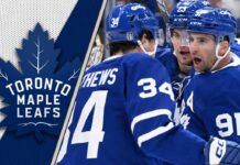 Auston Matthews celebrates a goal for the Toronto Maple Leafs as trade rumors swirl.