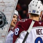 Colorado Avalanche forward Martin Necas celebrates a goal during an NHL game as NHL trade rumors float around