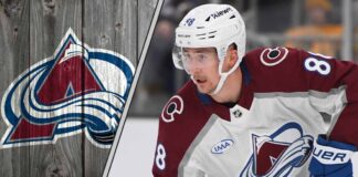 Colorado Avalanche forward Martin Necas skates with the puck during a game.