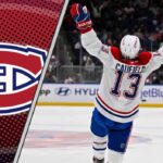 Cole Caufield: Is a 50-Goal Season Truly Possible for the Montreal Canadiens Star? Montreal Canadiens forward Cole Caufield smiles and raises his stick, celebrating a goal on the ice.