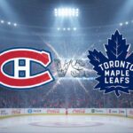 Montreal Canadiens vs. Toronto Maple Leafs: How to Watch the Season Opener Image featuring the Montreal Canadiens logo on the left and the Toronto Maple Leafs logo on the right, with "Vs." rendered in a gritty, impactful style between them. Sparks and debris erupt from the "Vs." as if the logos are colliding.
