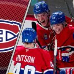 Montreal Canadiens players celebrating a goal signifying the elite talent of the team.