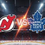 How to Watch New Jersey Devils vs. Toronto Maple Leafs Tonight (Oct. 21, 2025): TV Channel, Stream, Odds, and Prediction A dynamic graphic showing the New Jersey Devils and Toronto Maple Leafs logos colliding, with a fiery 'VS' in between them, set against the backdrop of a brightly lit hockey arena with Coca-Cola logos on the boards.