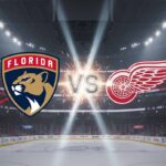 Florida Panthers at Detroit Red Wings: TV, Streaming, and Game Preview An exciting visual of the Florida Panthers logo and the Detroit Red Wings logo clashing with a "VS" in the middle, set against the backdrop of a spotlight-illuminated hockey arena with Coca-Cola logos visible on the rink boards.