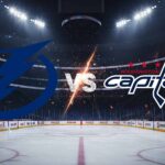 Tampa Bay Lightning and Washington Capitals logos colliding over Capital One Arena backdrop