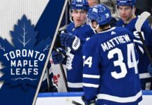Auston Matthews celebrating a goal as he wonders what next moves the Toronto Maple Leafs will make?