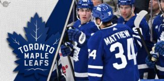 Auston Matthews celebrating a goal as he wonders what next moves the Toronto Maple Leafs will make?