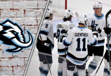Utah Mammoth celebrating a goal showing the league they are ready to contend for the Stanley Cup