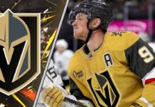 Vegas Golden Knights star Jack Eichel skates during a game, illustrating the ongoing contract negotiations.
