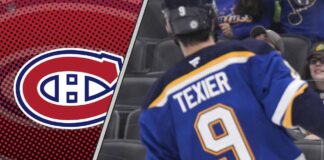 lexandre Texier skating for St. Louis Blues amidst Montreal Canadiens NHL trade rumors.