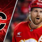 Calgary Flames forward Blake Coleman celebrating a goal, highlighting his trade value to contenders like the Devils and Maple Leafs.