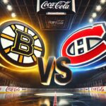Bruins vs Canadiens: Why Tonight’s R-Loaded Rivalry Game Is a Must-Watch A dramatic, widescreen digital illustration of the Boston Bruins and Montreal Canadiens logos colliding mid-air, separated by a bold metallic "Vs" in the center. The background shows the interior of the Bell Centre, home of the Canadiens, with dark stands and bright white spotlights shining on the logos.
