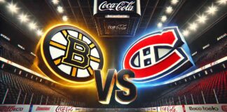Bruins vs Canadiens: Why Tonight’s R-Loaded Rivalry Game Is a Must-Watch A dramatic, widescreen digital illustration of the Boston Bruins and Montreal Canadiens logos colliding mid-air, separated by a bold metallic "Vs" in the center. The background shows the interior of the Bell Centre, home of the Canadiens, with dark stands and bright white spotlights shining on the logos.
