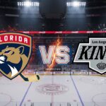 Panthers vs Kings Tonight: Can Florida Bounce Back or Will LA Dominate Again? A widescreen graphic showing stylized Florida Panthers and Los Angeles Kings logos colliding with the word 'VS' between them, all superimposed over a spotlight-lit ice rink in the Flames' home arena.