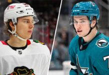 The New Guard: Why Connor Bedard and Macklin Celebrini Have Finally Taken Over the NHL An image split showing Connor Bedard and Macklin Celebrini side-by-side in their respective NHL uniforms during the 2025-26 season.