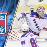 New York Rangers goalie Igor Shesterkin making a glove save, symbolizing the team's renewed defensive structure under Mike Sullivan.