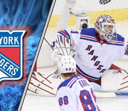 Don’t Panic: Why the New York Rangers Are Still a Legitimate Stanley Cup Contender New York Rangers goalie Igor Shesterkin making a glove save, symbolizing the team's renewed defensive structure under Mike Sullivan.