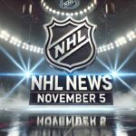 NHL News November 5, 2025: Alex Ovechkin Becomes First Player to Score 900 Goals Stylized image of a metallic NHL-inspired logo with the text “NHL News, November 5” below it, set in a widescreen view of a misty hockey arena illuminated by dramatic white and blue spotlights reflecting off the ice.