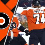 Is Owen Tippett’s Time as a Philadelphia Flyer Nearing an End? Philadelphia Flyers forward Owen Tippett skates during an NHL game, looking frustrated as his goalless streak continues.
