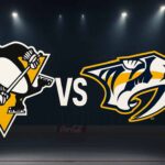 Penguins vs Predators in Sweden: How to Watch & Bold Prediction Stylized Pittsburgh Penguins and Nashville Predators logos with “Vs” in between, spotlighted over Bridgestone Arena ice surface with Coca-Cola branding on boards.