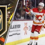 Rasmus Andersson Calgary Flames defense skating with puck potential trade target for Vegas Golden Knights.