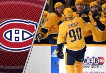 Nashville Predators center Ryan O'Reilly celebrating a goal, analyzed as a potential trade target for the Montreal Canadiens.