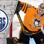 Tristan Jarry Pittsburgh Penguins goaltender in net against Edmonton Oilers