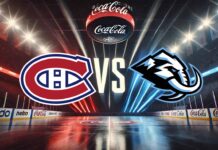 Will the Mammoth Upset the Habs? Utah vs Montreal Game Preview & TV Guide (Nov. 8) An ice-level view of the Utah Mammoth and Montreal Canadiens logos at center ice, ready for the face-off.