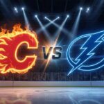 How to Watch Calgary Flames at Tampa Bay Lightning: TV & Streaming Guide Stylized Calgary Flames and Tampa Bay Lightning logos colliding at center ice in Rogers Place with a "Vs" between them for the November 26, 2025 game.