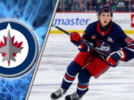 Is Brad Lambert Done in Winnipeg? The Truth Behind the Trade Request Winnipeg Jets prospect Brad Lambert skating during warmups, subject of recent NHL trade rumors and speculation involving Kevin Cheveldayoff.