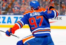Connor McDavid celebrates hat trick goal for Edmonton Oilers against Seattle Kraken on December 4, 2025.