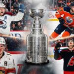 Biggest Trade Needs for Each of the Stanley Cup Favorites Composite image of NHL stars Nathan MacKinnon, Matthew Tkachuk, Connor McDavid, and Sebastian Aho surrounding the Stanley Cup, representing 2026 NHL trade rumors and playoff contenders.