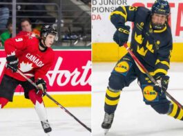 Is Tanking Worth It? Why the Leafs Must Risk Everything for Ivar Stenberg A split-panel image capturing the looks of pure desperation on the faces of junior hockey players Gavin McKenna and Ivar Stenberg as they chase a puck, clearly overwhelmed by the moment.