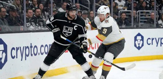 Vegas Golden Knights vs. Los Angeles Kings: How to Watch & Will the Kings Get Revenge? Los Angeles Kings captain Anze Kopitar (left) and Vegas Golden Knights forward Jack Eichel (right) battle fiercely for puck possession along the boards at Crypto.com Arena during an NHL game.