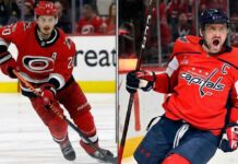 Latest NHL News & Scores: March 19, 2026 Recap | Ovechkin Nears 1,000 Split image showing Sebastian Aho skating for the Carolina Hurricanes and Alex Ovechkin celebrating a goal for the Washington Capitals. Latest NHL news, scores, and updates.