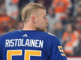 Philadelphia Flyers defenseman Rasmus Ristolainen (55) in a game against the Buffalo Sabres, who are reportedly interested in re-acquiring him ahead of the NHL trade deadline.
