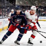 How to Watch Carolina Hurricanes vs Columbus Blue Jackets (Mar 31) Sebastian Aho of the Carolina Hurricanes and Adam Fantilli of the Columbus Blue Jackets battle for the puck on the ice during their NHL game on Tuesday, March 31, 2026.