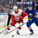 How to Watch Detroit Red Wings vs Buffalo Sabres on TV & Streaming (March 27, 2026) Dylan Larkin of the Detroit Red Wings battles Rasmus Dahlin of the Buffalo Sabres for the puck on the ice at KeyBank Center during an NHL Atlantic Division game.