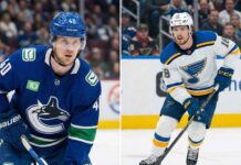 Latest NHL News & Rumors: March 3, 2026 Updates & Complete Game Scores A split image showing two NHL players. On the left, Elias Pettersson of the Vancouver Canucks looks intently, and on the right, Robert Thomas of the St. Louis Blues skates with the puck.
