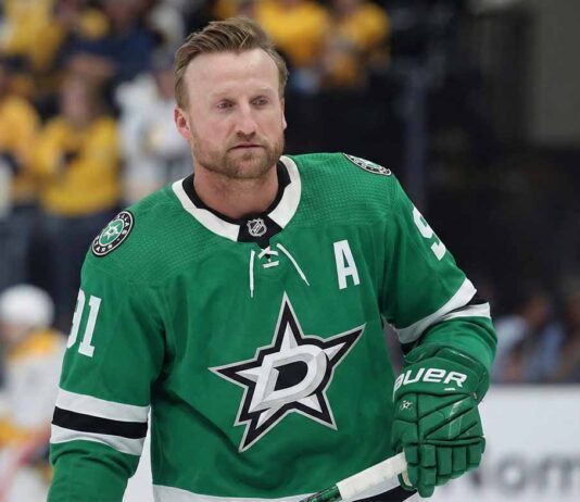 The Unexpected Trade Target: Why Steven Stamkos Has the Dallas Stars on His Radar Steven Stamkos depicted in a Dallas Stars home jersey, visualizing NHL trade rumors connecting the Predators forward to Dallas ahead of the deadline.