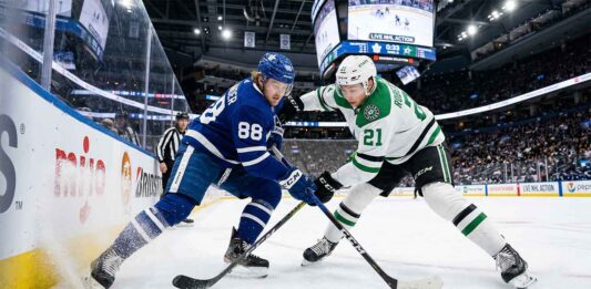 How to Watch Dallas Stars vs Toronto Maple Leafs on TV & Stream Toronto Maple Leafs forward William Nylander (left) and Dallas Stars forward Jason Robertson (right) clash along the boards in a battle for the puck during their NHL matchup.