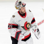 Ottawa Senators goaltender Linus Ullmark in net during a 2026 NHL game amid offseason trade rumors and roster evaluations.