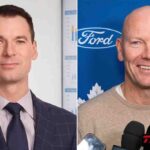 A split-screen photograph featuring former NHL executive John Chayka on the left and legendary Toronto Maple Leafs captain Mats Sundin on the right, representing the rumored new front office management structure for the Toronto Maple Leafs.