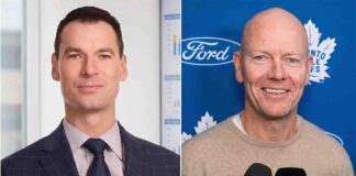 A split-screen photograph featuring former NHL executive John Chayka on the left and legendary Toronto Maple Leafs captain Mats Sundin on the right, representing the rumored new front office management structure for the Toronto Maple Leafs.