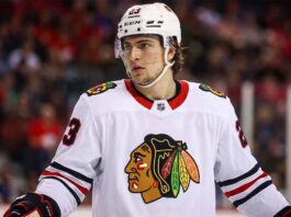 Matthew Knies wearing Chicago Blackhawks jersey amidst NHL trade rumors